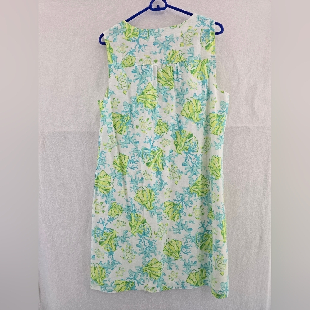 J. Jill Blue/ Green Linen Undersea Sleeveless Shift Summery Dress. Ladies MED - Picture 10 of 10